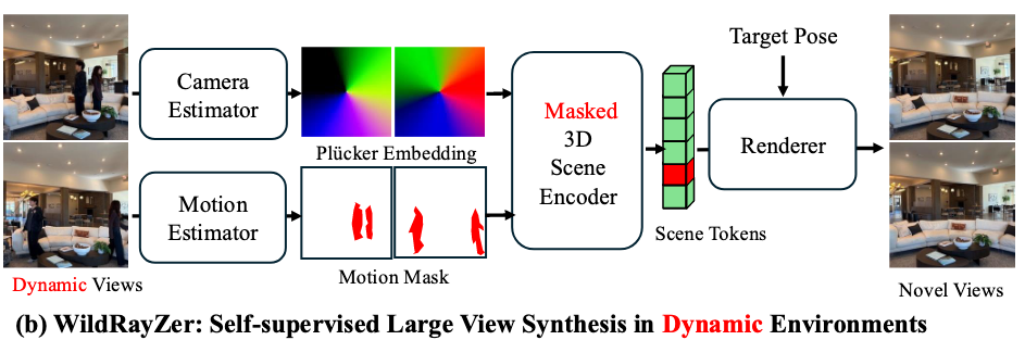 WildRayZer: Self-supervised Large View Synthesis in Dynamic Environments